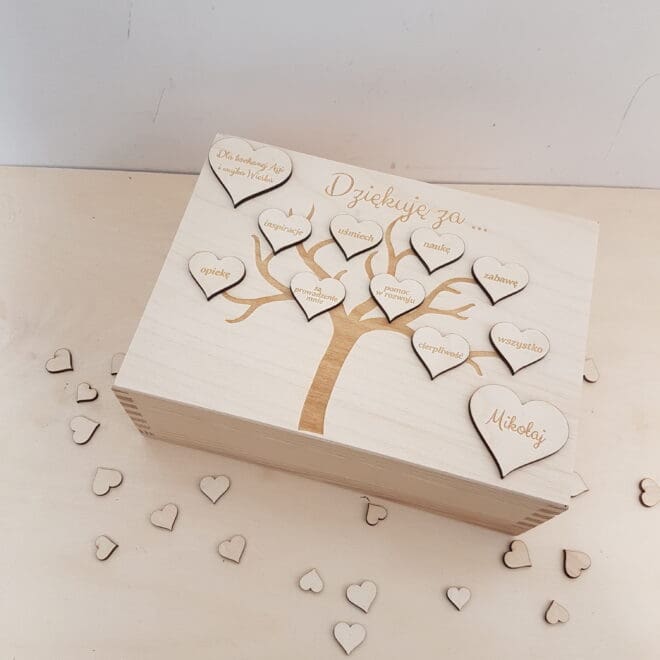 Szkatułka drewniana z grawerem prezent dla nauczyciela w języku polskim - Dziękuję za ...