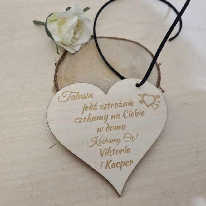 zawieszka serce dla taty jedz ostroznie czekamy na ciebie w domu