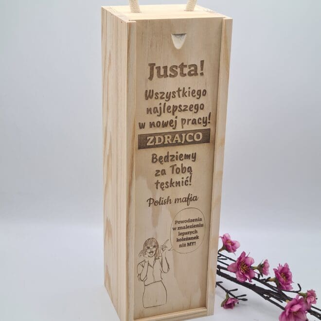 Personalizowana skrzynka na alkohol prezent na odejście z pracy "Wszystkiego najlepszego w nowej pracy"