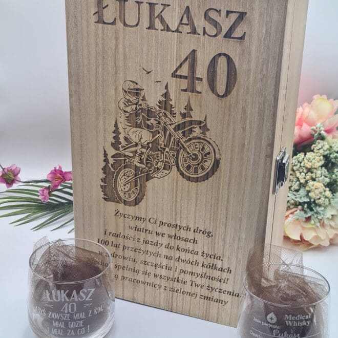 podwojna skrzynka z dwoma szklankami prezent dla motocyklisty
