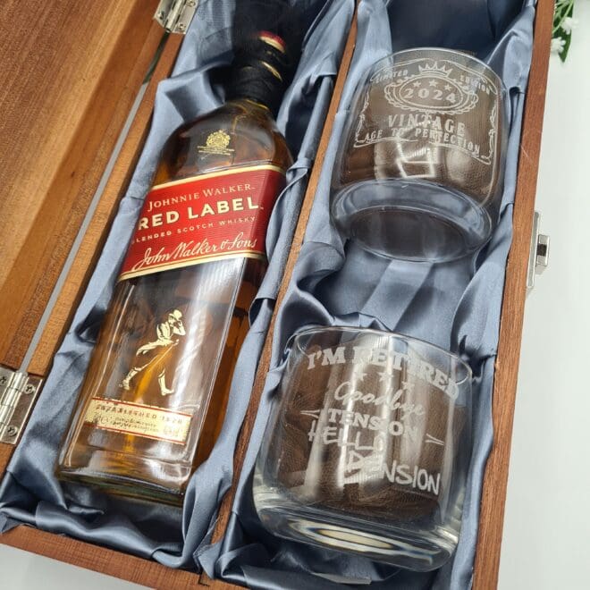 podwojna skrzynka w zestawie ze szkankami prezent z okazji przejscia na emeryture