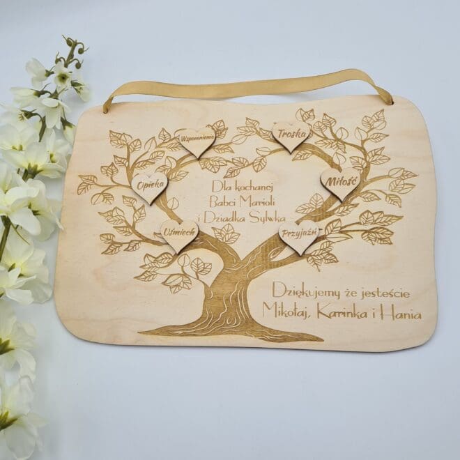 Tabliczka z drzewem podziekowania dla dziadkow