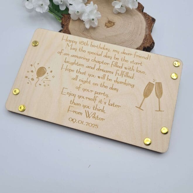 Personalizowana drewniana koperta na pieniądze prezent na 18 urodziny