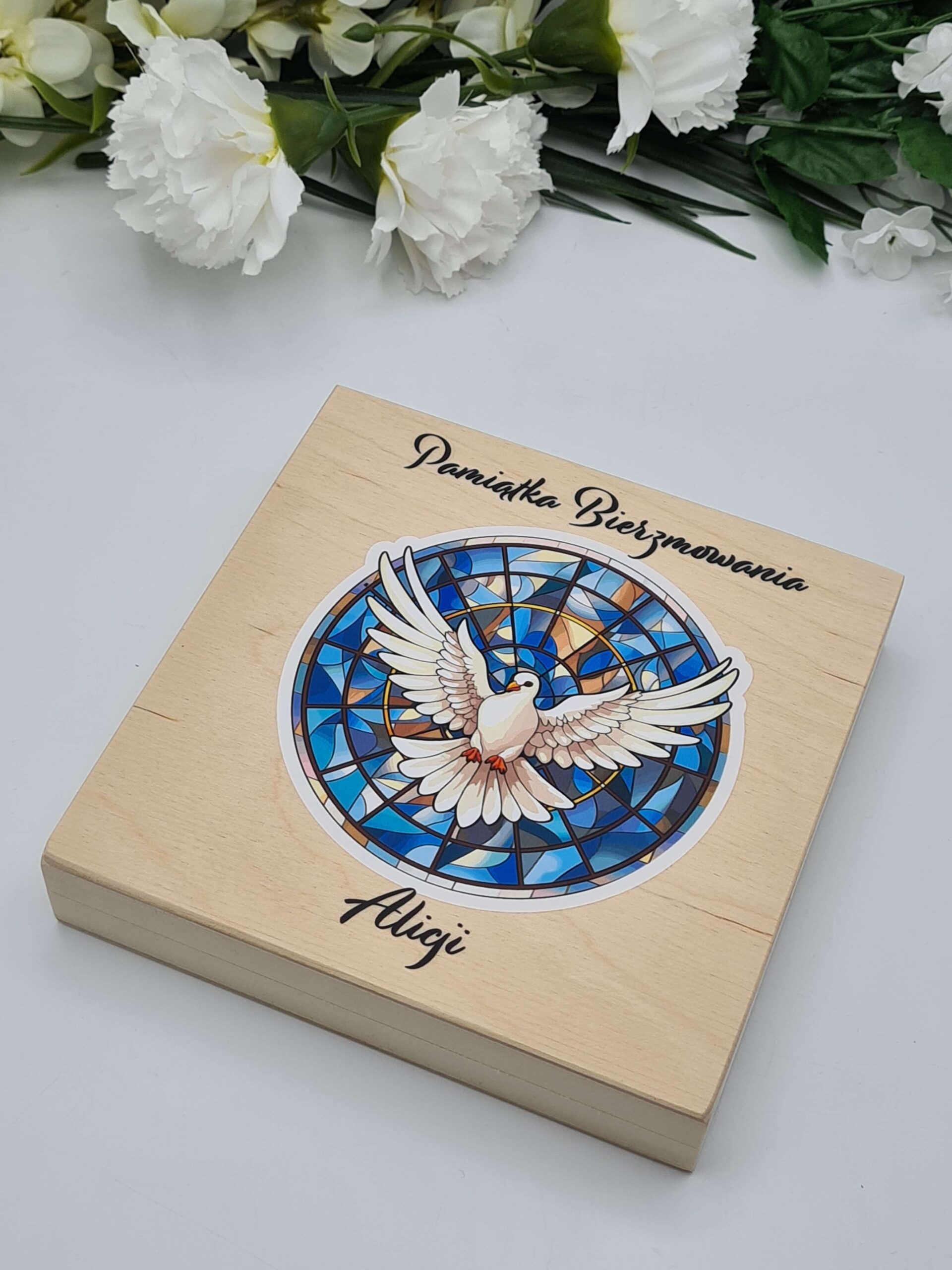 Personalizowany prezent bierzmowanie – Drewniane pudełko na pieniądze z dedykacją